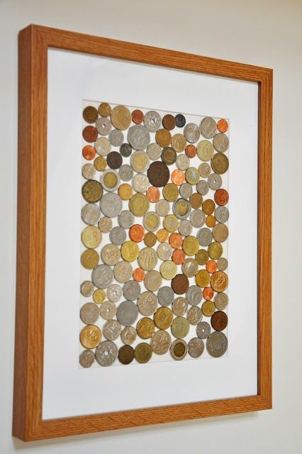 Coins Decoration Ideas, Coins Art Ideas, Coin Frame, Coin Crafts, Souvenir Display, Travel Crafts, Foreign Coins, Coin Art, Coin Display