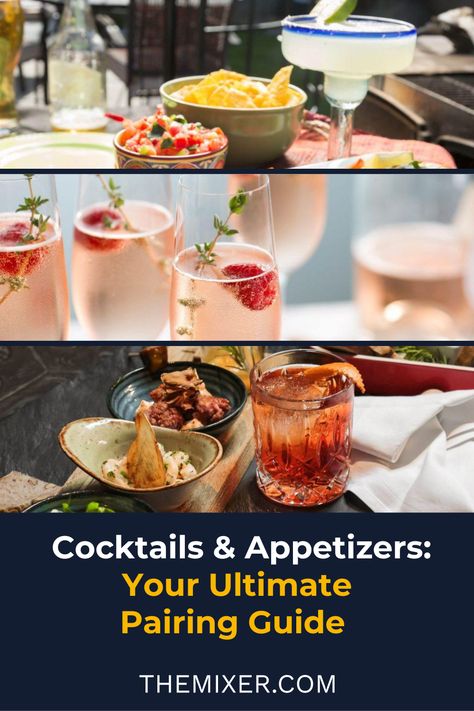 🍾➕🍕=🤔 You love Champagne and you love pizza, so they should be perfect together, right? Wrong! Don’t stress, friend! Our ultimate guide to cocktail and appetizer pairings has everything you need to know. Appetizer And Drink Pairings Parties, Appetizer And Drink Pairings, Food And Drink Pairing Party, Food And Cocktail Pairings, Cocktail Food Pairing, Food And Drink Pairing, Cocktails And Appetizers Party, Cocktail And Food Pairing, Cocktail Pairing With Food