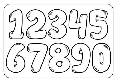 Doodle Art Numbers, Font Ideas Numbers, Bubble Writing Numbers, Number Bubble Letters, Numbers Font Design, Bubble Numbers 1-10 Font, Number Lettering Fonts, Bubble Numbers 1-10, Font Angka Aesthetic