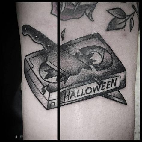 Vhs Tape Tattoo, Halloween Horror Tattoo, Vhs Tattoo, Tape Tattoo, Horror Vhs, Melbourne Tattoo, Horror Tattoo, Vhs Tape, Lashes Makeup