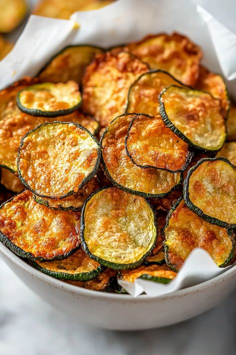 These crispy, delicious air fryer zucchini chips require just two ingredients and are ideal for a quick snack! They're incredibly simple to make and are keto-friendly, gluten-free, and low-carb. Zucchini is one of my favorite vegetables because of its versatility and ease of use in the kitchen. You can use it in a variety of Zucchini Recipes Air Fryer Easy, Zucchini Chips Baked Air Fryer, Air Fried Zucchini Sticks, Fried Zucchini Air Fryer, Zucchini Air Fryer Recipes, Zucchini Recipes Air Fryer, Zucchini In Air Fryer, Air Fryer Zucchini Recipes, Zucchini Snacks