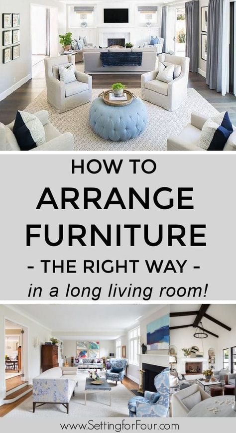 How To Arrange Furniture In A Long Living Room- furniture layout ideas. #arrange #furniture #arrangement #layout #small #livingroom #floorplan #home #rooms #ideas #decor #design Setting Up My Room, Cozy Modern Farmhouse Living Room Mirrors, Small Living Room With Picture Window, Design Small Living Room Ideas, Living Room Set Up Idea, Curtains In Small Living Room, Interior Design European Eclectic, Decorating Ideas For A Small Living Room, Small Living Room Off Kitchen