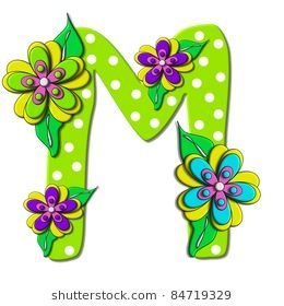 M In The Alphabet Set Bright Floral Is Decorated With Three Layer Modernistic Flowers In Bright Fu Flower Alphabet Alphabet Illustration Lettering Alphabet