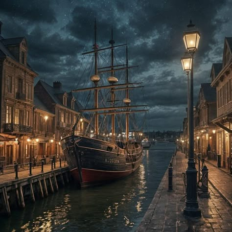 A vintage port town. #vintage #port #1800s #ship #harbor #town #aiart #aiartcommunity #aiartwork #artist #digitalart #digitalcreator #nightcafestudio Harbor Fantasy Art, Port Town Aesthetic, Port City Fantasy Art, Fantasy Port Town, Fantasy Harbor, Port Aesthetic, Minecraft Reference, Village Minecraft, One Piece Dnd