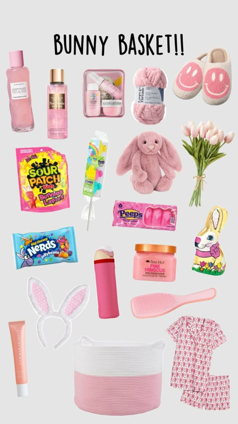 bunny basket!!🧺🐰💐 #bunnybasket#bunny#preppy#basket Friend Birthday Basket, Preppy Basket, Birthday Basket Ideas, Christmas Ideas For Friends, Teen Easter, Teen Easter Basket, Cute Baskets, Girly Gifts Ideas, Making A Gift Basket