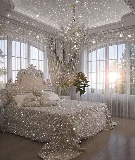 Bling Bedroom Ideas, Sparkly Bedroom, Modern Bedroom Design Luxury, Bling Bedroom, Furniture Aesthetic, Glitter Decorations, Bling Decor, Beautiful Bedroom Decor, Dream Bedroom Inspiration