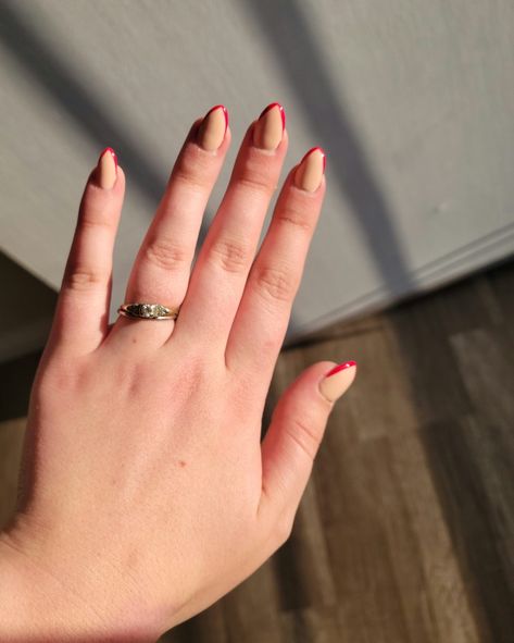 Angular red French tip on oval shaped nails for this Valentines day Ignore my chubby ring finger 🤦🏻‍♀️ Short Nails Chubby Fingers, Fat Hands Nails, Chubby Fingers Nails, Nail Shape For Fat Fingers, Nails For Fat Hands, Chubby Hands, Almond Nails On Chubby Hands, Nail Shape For Chubby Hands, Chubby Hands Nails