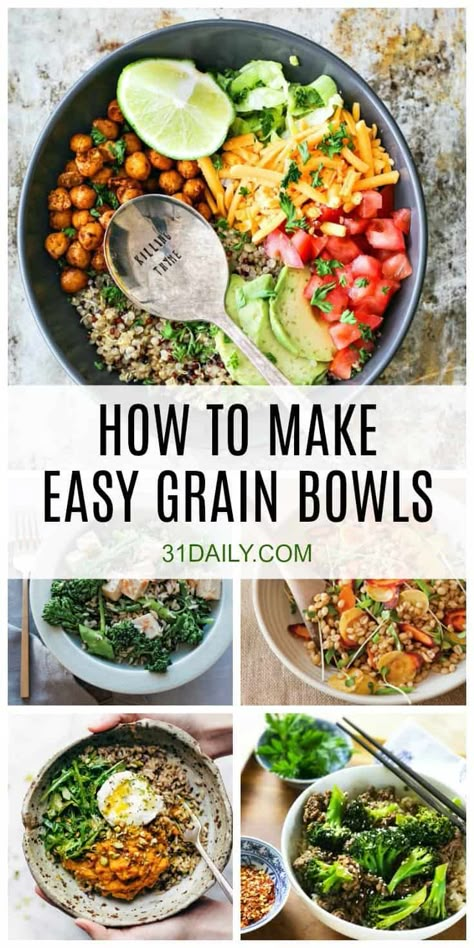 How to Make Easy Healthy Grain Bowls Healthy Grain Bowls, Healthy Grains Recipes, Grain Bowl Recipe, Whole Grain Recipes, Bowls Healthy, Whole Grain Foods, Buddha Bowls Recipe, Bowls Recipes, Bowl Meals