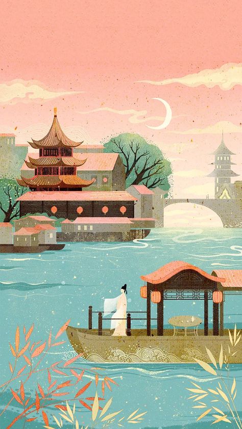 Chinese Garden Illustration, Japanese Pics, Chinese Vector, Cny 2025, Chinese Background, Chinese Illustration, Chinese Aesthetic, Garden Illustration, Travel Poster Design