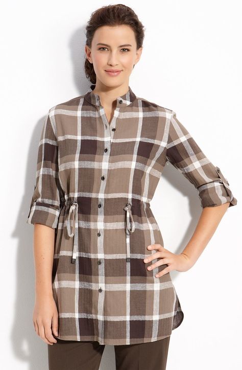 Lafayette 148 New York 'Grande Plaid' Tunic Check Shirts For Women, Check Tunic, Dress Designs For Stitching, Tea Illustration, Peanut Recipes, Tunic Designs, Women Blouses Fashion, Casual Indian Fashion, Fashion Sketches Dresses