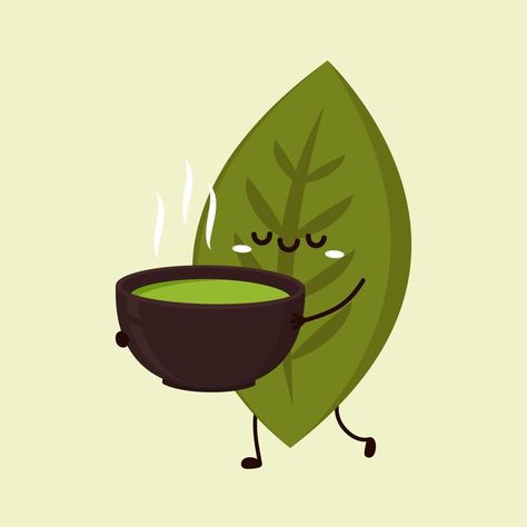 Tea leaves character. tea leaves on Green background. wallpaper. Matcha character design. Tea Character Design, Green Tea Drawing, Tea Animation, Wallpaper Matcha, Matcha Leaves, Tea Illustration, Character Styles, Tea Logo, Tea Plant