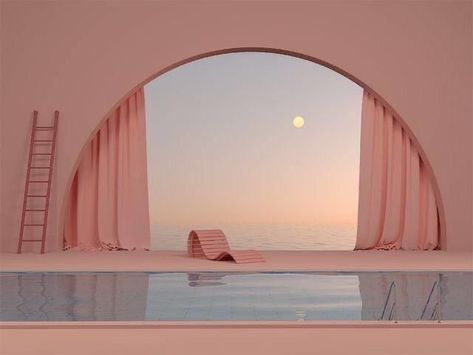 Visual Escapism, Behance Architecture, Architecture Futuristic, Pink Architecture, Architecture Minimalist, Elegant Villa, Open Restaurant, Dreamscape Architecture, Somewhere In The World