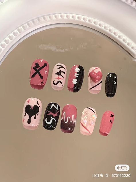 Kpop Nail Ideas Straykids, Case 143 Nails, Skz Nail Ideas, Skz Themed Nails, Kpop Themed Nails, Kpop Acrylic Nails, Stray Kids Nails Ideas, Skz Nails Design, Punk Pop Aesthetic