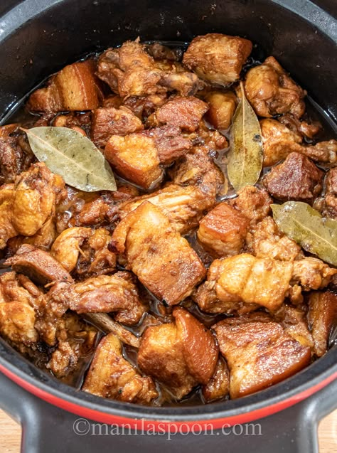 Chicken Pork Adobo Recipe, Chicken And Pork Adobo, Pork Bellies, Chicken Adobo Filipino, Pork Adobo Recipe, Filipino Adobo, Flexitarian Recipes, Philippines Recipes, Pork Adobo