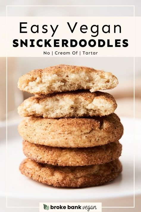 Bake up a batch of these incredible vegan snickerdoodles and treat yourself to the perfect balance of cinnamon and sugar in every bite. Soft, chewy, and utterly delicious, these cookies are bound to become your new favorite dessert. Follow our recipe and enjoy this vegan twist on a classic cookie. #VeganSnickerdoodles #VeganDesserts #CinnamonCookies #PlantBasedBaking Vegan Baked Goods Easy, Vegan Tea Cookies Recipe, Eggless Snickerdoodle Cookies, Vegan Baked Goods, Healthy Vegan Dessert, Vegan Snickerdoodles, Plant Based Dessert Recipes, Easy Vegan Cookies, Cheesecake Vegan