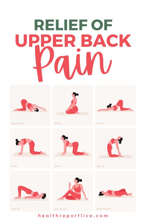 Yoga poses For Upper Back Pain. Young woman practicing Yoga poses. Woman workout fitness and exercises. Exercises For Upper Back Pain, Exercises For Upper Back, Upper Back Pain Relief, Upper Back Exercises, Mid Back Pain, Back Relief, Back Stretches For Pain, Cow Pose, Back Pain Remedies