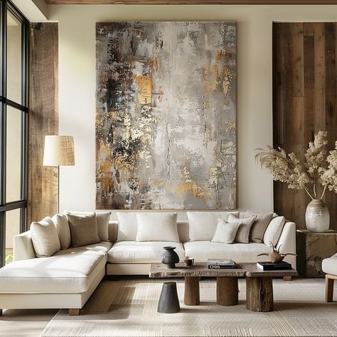 Large Walls In Living Room, Decorating Large Walls, Modern Minimal Living Room, Modern Living Room Wall Art, Large Walls, Texture Oil Painting, Minimal Living Room, Modern Living Room Wall, Minimal Living