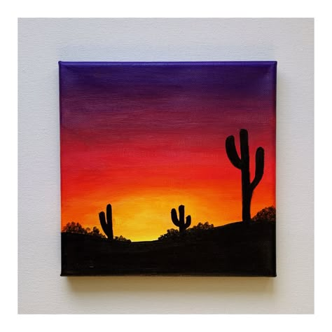 Southwestern Acrylic Painting, Sunset With Cactus Painting, Cactus Silhouette Painting, Sunset Cactus Painting Easy, Desert Sunset Painting Easy, Sunset Cactus Painting, Cactus Acrylic Painting Easy, Desert Canvas Painting, Arizona Painting Easy