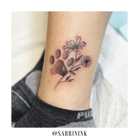 Paw print with daisies that I did for mom and daughter 🐾🌼 #paw #pawprint #pawprinttattoo #pawtattoo #delicatetattoo #yyc #yyctattoos #yyctattoo #calgarytattoo Daisy Tattoo Paw Print, Paw Print Placement Tattoo, Paw Print Tattoo Dog Daisy, Paw Print And Floral Tattoo, Actual Dog Paw Print Tattoo, Dog Paw Tattoo With Letter, Dog Print Flower Tattoo, Butterfly And Paw Print Tattoo, Flower Bouquet With Dog Paw Tattoo