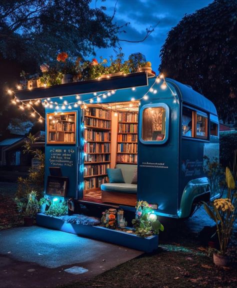 Mobile Bookstore, Book Van, Book Truck, Dream Home Library, Book Mobile, Bookstore Ideas, Bookstore Design, Garden Library, Mobile Library