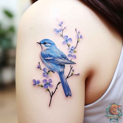 Blue Bird In My Heart Tattoo, Whimsical Bird Tattoo, Blue Bird Of Happiness Tattoo, Bird Heart Tattoo, Blue Bird Tattoos For Women, Blue Bird Tattoos, Jay Bird Tattoo, Baby Bird Tattoo, Bird Tattoo Color