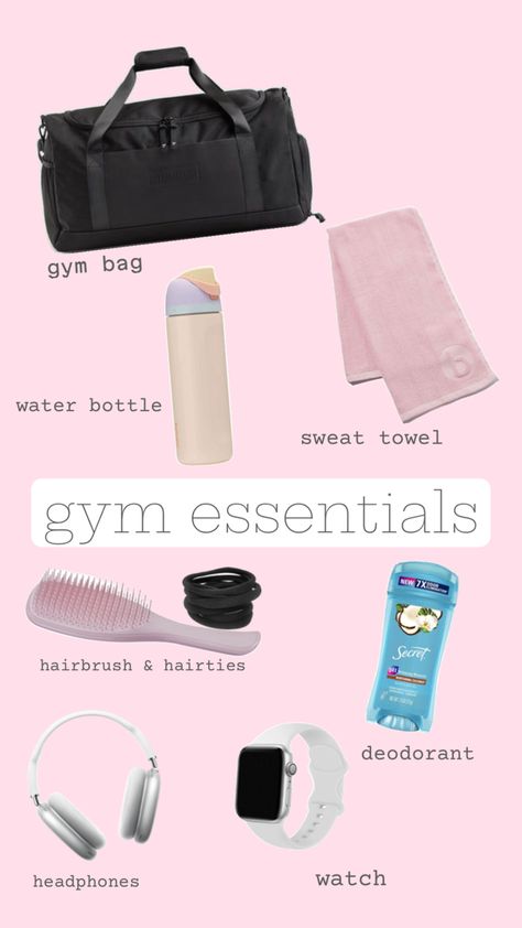 #gym #gymbag #essentials #lifting #workout #bag #waterbottle Feminine Bag Essentials, What In My Gym Bag, Gym Bag Ideas, What To Bring To The Gym, Gym Must Haves For Women, Gym Bag Essentials List, Gym Essentials Woman, Gym Bag Must Haves, Gym Wishlist