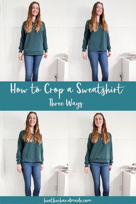 Learn how to crop a sweatshirt that is too long. Shorten a sweater three different ways by cropping, hemming, and resewing the waistband.

I ordered a sweatshirt to make a Christmas inspired top, but the sweatshirt came too long. It’s always frustrating when you buy something, and it doesn’t fit the way you want it too. Luckily, it’s so easy to crop a sweatshirt to make it the right length.

There are different three ways to crop a sweatshirt. You can chop it off and leave it raw, you can cut of Sweatshirt Too Big, Crop A Sweatshirt Diy, Alter Sweatshirt Diy, Sweatshirt Alterations Ideas, Crop Sweatshirt Diy, How To Crop A Sweatshirt Diy, Sweatshirt Alterations, How To Cut A Sweatshirt, How To Crop A Sweater