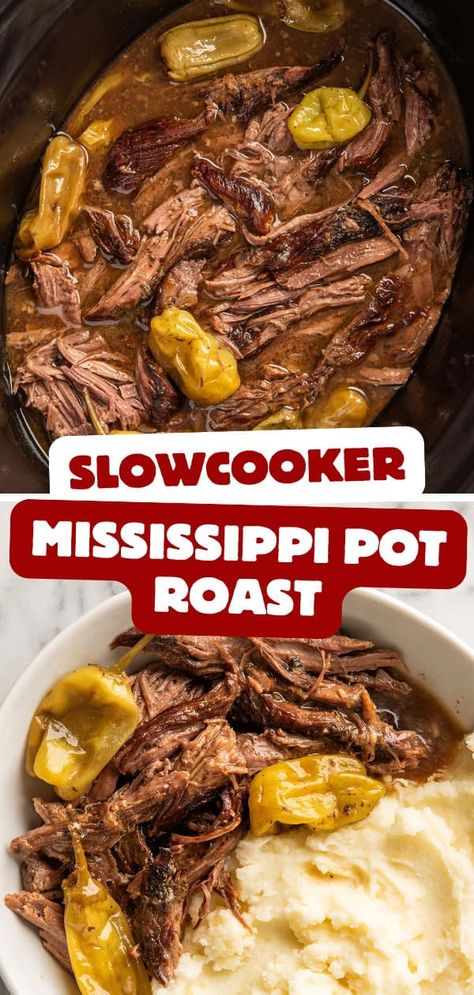 This Slow Cooker Mississippi Pot Roast is an incredibly easy and stress-free way to make some of the best-tasting pot roast you’ll ever try! Slow Cooker Mississippi Pot Roast, Mississippi Roast Recipe, Crockpot Pot Roast, Crockpot Roast Recipes, Easy Pot Roast, Pot Roast Crock Pot Recipes, Mississippi Pot, Best Pot Roast, Mississippi Pot Roast