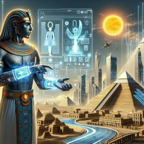 Egyptian Futuristic, Post Apocalyptic City, Egypt Concept Art, Kemetic Spirituality, Alien Artwork, American Indian History, Avatar Films, Ancient Egyptian Gods, Spiritual Artwork