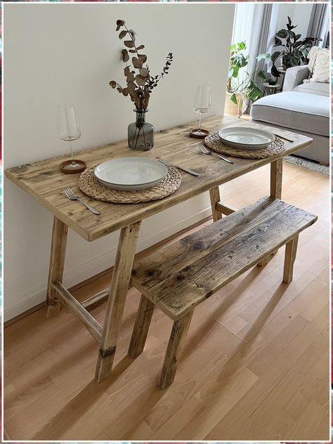 Coffee Table Sets - The struggle is over. You don't have to look for it anymore. Just get it from here by clicking on the link. Wooden Bench Table, Dining Table And Bench, Wooden Kitchen Table, Kitchen Table Bench, Small Kitchen Tables, Wood Farmhouse, Bench Set, Small Dining Table, Reclaimed Pine