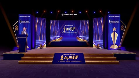 Shinhan Bank India 5th Annual Award (2023) на Behance Corporate Event Stage Design Ideas, Stage Led Design, Corporate Event Backdrop Design, Award Stage Design, Corporate Event Backdrop, Corporate Event Stage, Stage Decor Wedding, Event Backdrop Design, Corporate Backdrop