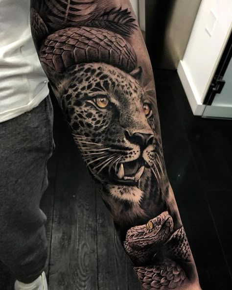 Tato Neck, Tato Naruto, Cheetah Tattoo, Tato Maori, Jungle Tattoo, Minimal Text, Tiger Tattoo Sleeve, Jaguar Tattoo, Animal Sleeve Tattoo