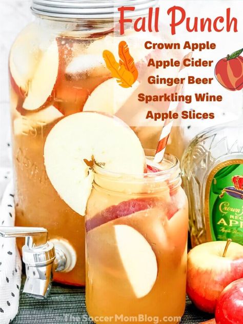 Fall Wine Punch Recipes, Fall Punch With Alcohol, Crown Apple Punch Recipes, Fall Punch Recipes Non Alcoholic Apple Cider, Fall Vodka Punch Recipes, Apple Cider Whiskey Punch, Thanksgiving Vodka Punch, Thanksgiving Punch Alcoholic, Alcohol Drinks For A Crowd