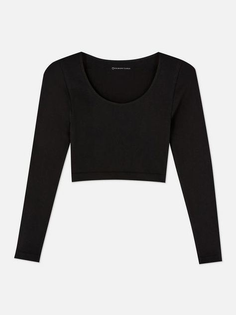 Black Cropped Long Sleeve Shirt, Primark Corset Outfit, Hm Crop Top, Primark Crop Tops, Primark Clothes Women, Black Scoop Neck Top Outfit, Primark Outfit 2023, Primark Seamless Top, Primark Seamless Sets