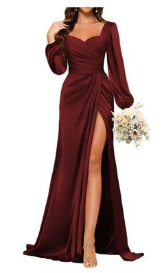 Cranberry Bridesmaid Dresses, Sleeves Bridesmaid Dresses, Long Sleeve Bridesmaid Dress, Semi Formal Wedding, Maid Of Honour Dresses, Womens Wedding Dresses, Red Bridesmaid Dresses, Evening Party Gowns, Burgundy Bridesmaid Dresses