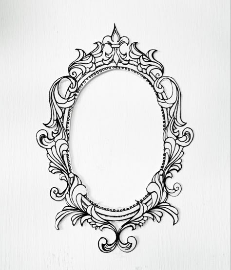 Frame Border Tattoo, Ornamental Frame Drawing, Cameo Frame Tattoo, Gilded Frame Tattoo, Tattoo Borders Frames, Antique Frame Tattoo Design, Flower Frame Tattoo Design, Picture Frame Tattoo Design, Victorian Picture Frame Tattoo