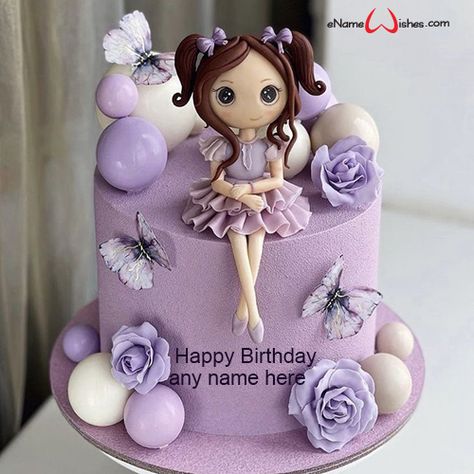 Girls Day Cake, 6 Birthday Cake Girl, Happy Birthday Cake Girl, Birthday Cake Purple, Name On Cake, Ballerina Birthday Cake, Write Name On Cake, Happy Birthday Cake With Name, Cake Pic