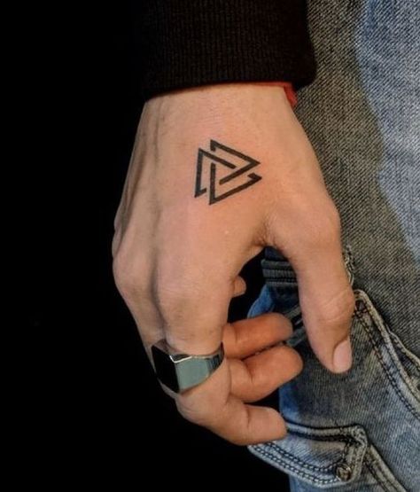 Tatto Valknut Hand -  #Hand #Tatto #VALKNUT Strength Tattoo Ideas, Celtic Band Tattoo, Valknut Tattoo, Tattoo Font Styles, Small Words Tattoo, Meaningful Tattoos For Men, Tattoos Fonts, Tattoo Font For Men, Hand Tatto