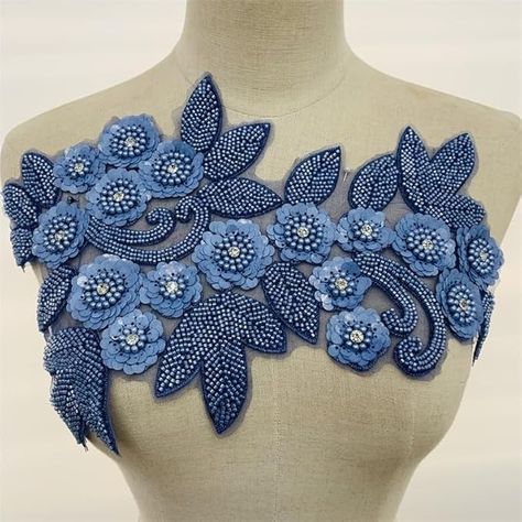 Amazon.com: 1Pc 3D Flower Applique Sequin Beaded Embroidery Lace Trim Patch Chic Rhinestone Material Weddings Accessories (Color : Royal Blue) : Arts, Crafts & Sewing 3d Flower Applique, Gown Ideas, Rhinestone Material, Applique Shirts, Beaded Applique, Embroidery Lace, Sequin Beading, Flower Applique, Crafts Sewing