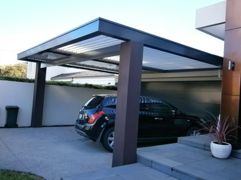 Carport Aluminium, Carport Design, Car Porch Design, Carport Modern, Garage Design Ideas, Modern Carport, Carport Ideas, Car Ports, Pergola Carport