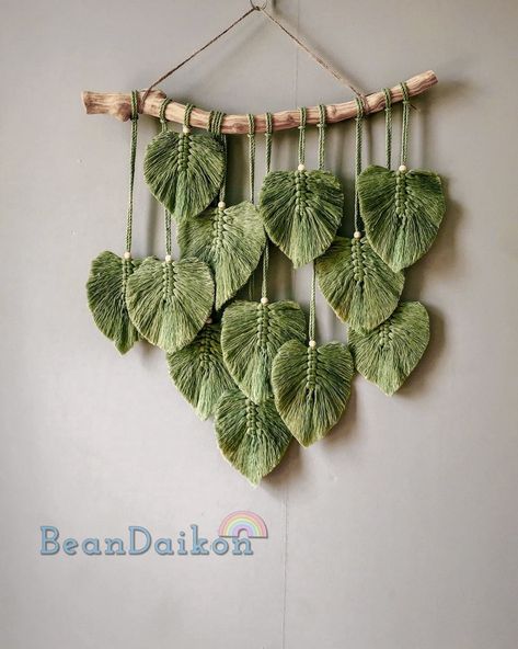 Leaves Macrame, Simpul Makrame, Pola Macrame, Feather Wall Decor, Boho Christmas Decor, Makramee Diy, Macrame Wall Hanging Diy, Hanging Diy, Macrame Wall Decor