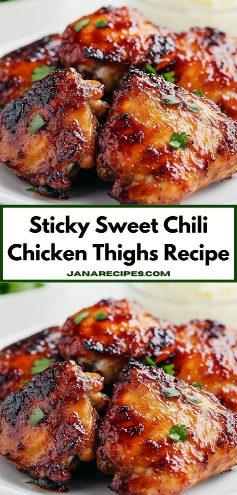 Need a crowd-pleasing dish for your next gathering? Discover the Sticky Sweet Chili Chicken Thighs recipe, where tender chicken meets a sticky glaze. It’s a fantastic choice for family dinners or casual get-togethers. Sweet Chili Chicken Thighs, Sticky Chicken Thighs, Sweet Chili Chicken, Sweet And Spicy Chicken, Chicken Thighs Recipe, Thighs Recipe, Home Catering, Easy Chicken Thigh Recipes, Sweet And Spicy Sauce