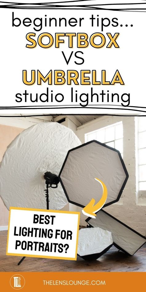 Softbox vs umbrella - which photography lighting modifier is the best studio portrait lighting for soft light photography. Beginner flash photography lighting tips for deciding between a photography umbrella or softbox. Which type of photography umbrella lighting you need, or sofbox size and softbox shape for portrait photography. Which light modifier is for studio photography only and which can be used for outdoor photography with off camera flash? Pros & cons of portrait lighting modifiers! Indoor Lighting Photography Ideas, Color Gel Photography Lighting Setup, Studio Lighting Setups Portraits, Indoor Lighting Photography, Photography Lighting Tips, Soft Light Photography, Lighting For Photography, Photography Lighting Equipment, Photo Lighting Setup