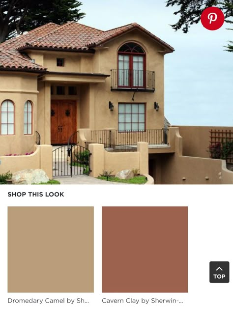 Terracotta Roof House Exterior Colors, Beige Exterior House Colors, Adobe House Exterior, Terracotta Roof House, Terracotta House, Mexican Style Homes, Exterior Masonry Paint, Small House Architecture, Cafe Exterior