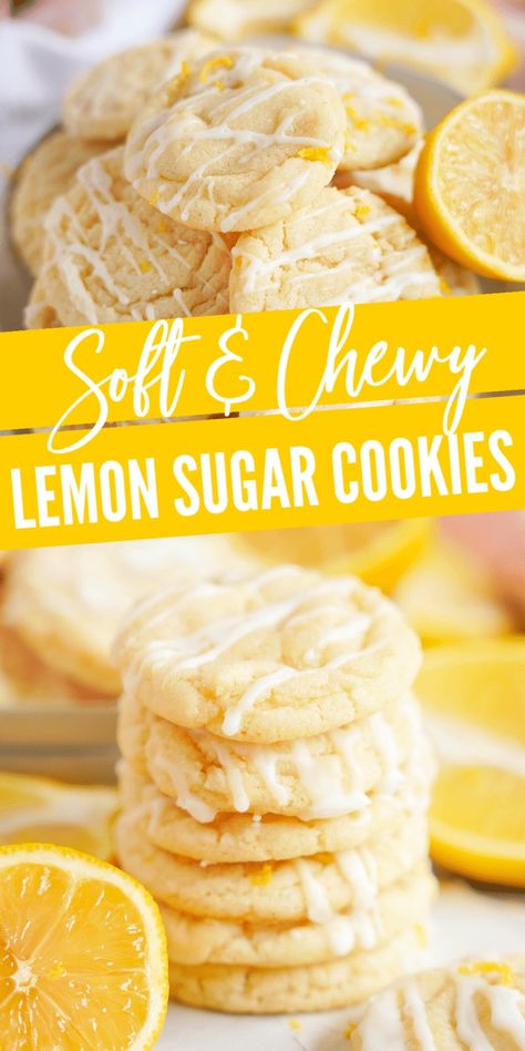 Soft and Chewy Lemon Sugar Cookies! The BEST Lemon Cookies from Scratch with Lemon Glaze! These Chewy Lemon Cookies are PERFECT for Spring and Summer! #lemonpeony #lemonrecipes #lemoncookies #lemonglaze #softlemoncookies Cookies For Spring, Chewy Lemon Cookies, Lemon Sugar Cookies Recipe, Lemon Sugar Cookie, Cookies With Lemon, Lemon Cookies Easy, Soft Sugar Cookie Recipe, Soft Cookie Recipe, Lemon Cookies Recipes