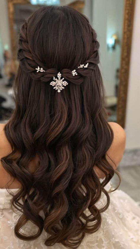 Discover the latest bridal hairstyles for straight long hair short hair bangs curly hair short veil messy crown easy medium length afro simple elegant half up half down natural hair and braided styles Perfect for any wedding look Simple Braid Crown Half Up Half Down, Braids Made Hairstyles, Bridal Hair Braids Half Up, Wedding Hairstyles Half Down, Half Braided Wedding Hair, Hairstyle Simple Wedding, Braided Crown Bridal Hair, Short Hair Hairstyles For Curly Hair, Bridal Hair With Braid Half Up