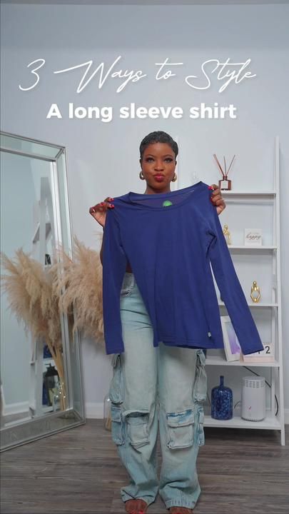 Heavy Top Outfit, Long Sleeve Shirt Hacks, How To Style A Long Sleeve Shirt, Long Sleeve Hacks, Tshirt Over Long Sleeve Outfit, Long Sleeve Under Shirt Outfit, Long Sleeve Shirt Diy, Sweater Tops Outfit, Dolman Sleeve Shirt