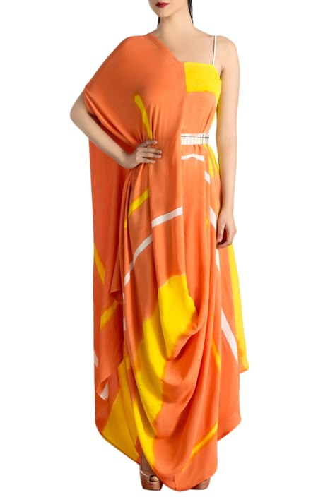 Cape For Women, Kaftan Designs, Dresses Yellow, Orange Dresses, Drape Maxi Dress, Anamika Khanna, Draping Fashion, Long Kurti Designs, Drape Dress