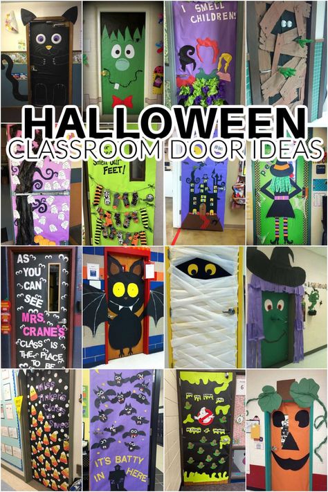 These Halloween classroom door ideas, including all things fun, cute, and not too scary are a great way to get your classroom scary season ready. Hollween Door Idea, Haloween Decoracion Classroom Door, Haunted House Door Decorations Classroom, Witch Classroom Door Ideas, Vampire Door Decorations Classroom, Halloween Door Decorations Classroom Preschool Ideas, Halloween Decor For Classroom Door, Kindergarten Classroom Halloween Decor, Unique Halloween Door Decorations