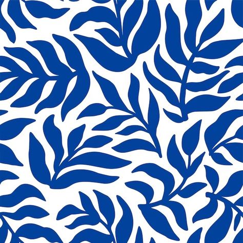 Premium Vector | Vector blue matisse plants seamless pattern minimal abstract floral leaves tropical repeat print vector background Doodle Collage, Blue Matisse, Tropical Prints Pattern, Nature Shapes, Botanical Vector, Abstract Print Pattern, Pattern Minimal, Matisse Cutouts, Leaf Cutout